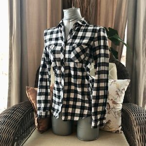 Flanel Black & White Plaid Shirt in XS
